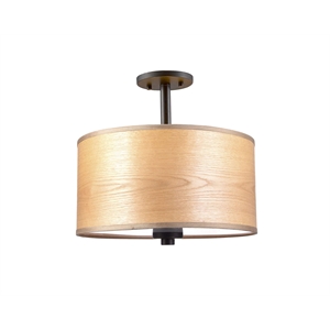 Woodbridge Lighting Drum Veneer 3-light Metal Semi-Flush Ceiling Mount in Bronze