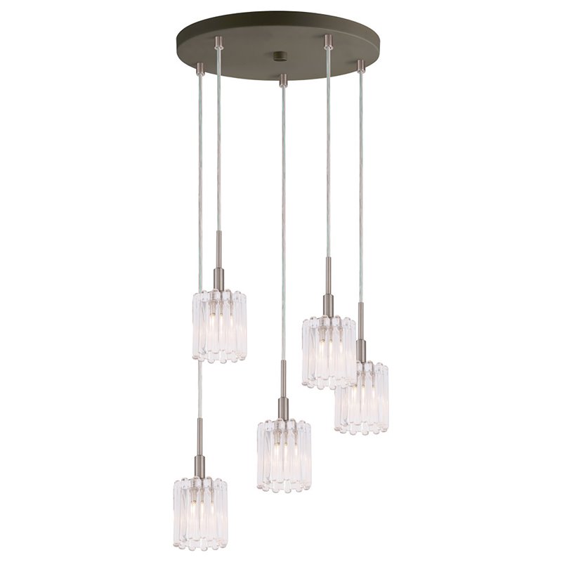 Woodbridge Lighting Candice 5-Light Transitional Glass Cluster Pendant in Nickel