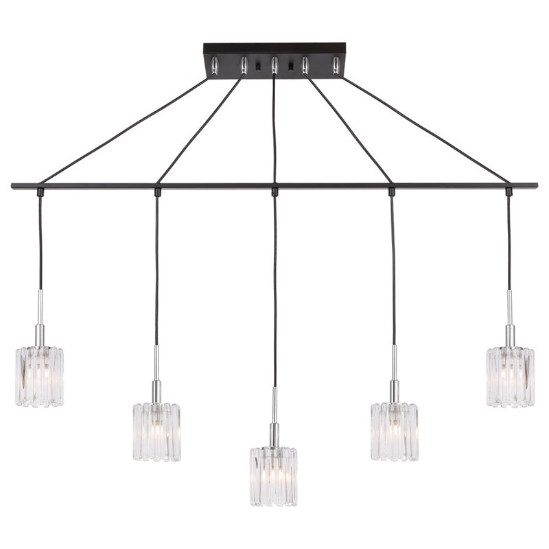 Woodbridge Lighting Candice Frosted Square Metal Linear Pendant in Chrome/Bronze