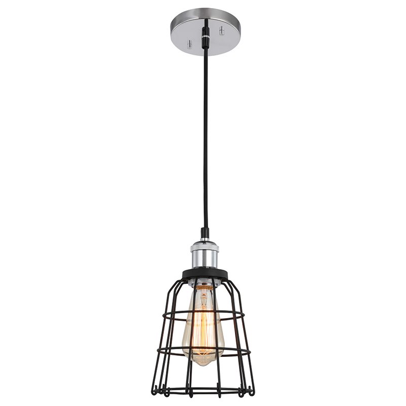 Woodbridge Lighting Fulton Wire Cage Metal Mini-Pendant in Chrome/Black