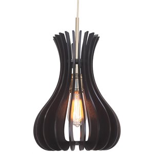 Woodbridge Lighting Genie Canopy 1-Light Wood Shade Pendant in Satin Nickel