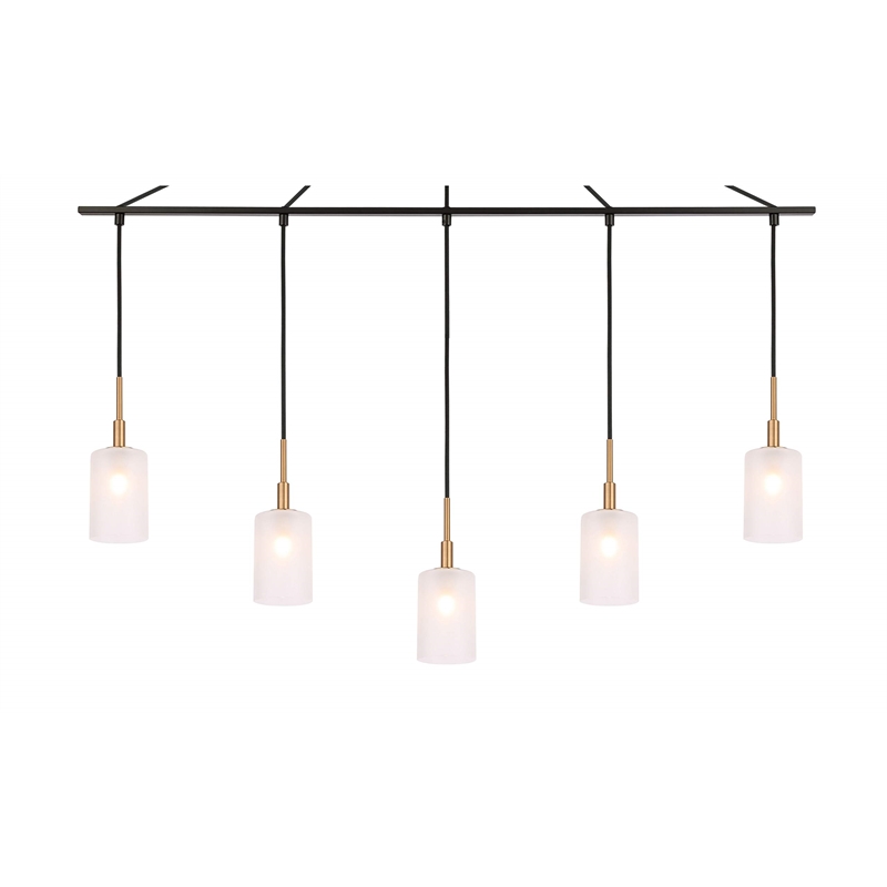 Woodbridge Lighting Elise 5-Light Opal Glass Linear Pendant in Brass/Bronze