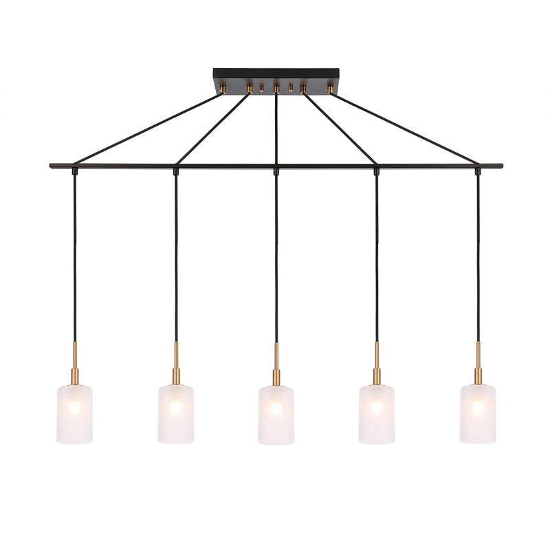 Woodbridge Lighting Elise 5-Light Opal Glass Linear Pendant in Brass/Bronze