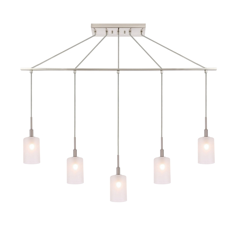 Woodbridge Lighting Elise 5-Light Opal Glass Linear Pendant in Satin Nickel