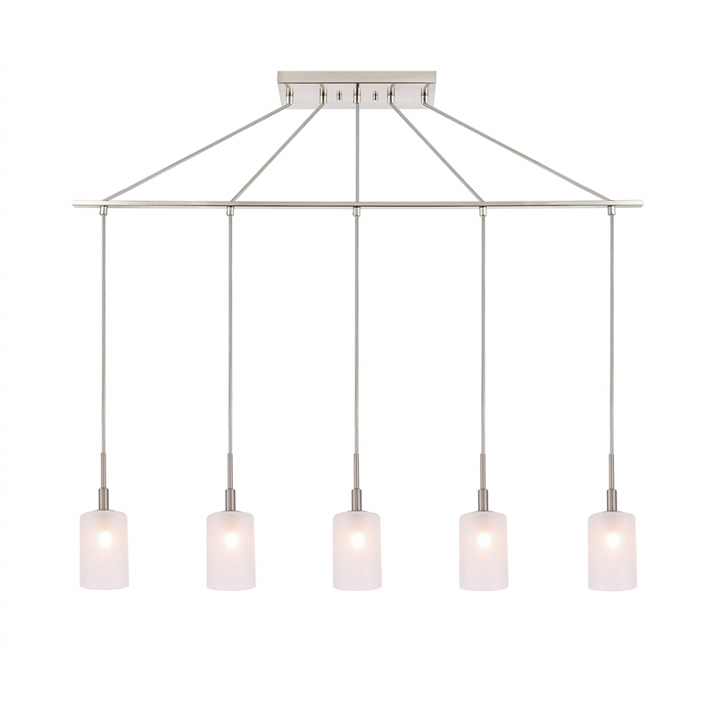Woodbridge Lighting Elise 5-Light Opal Glass Linear Pendant in Satin Nickel