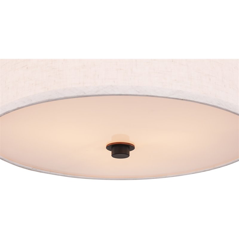 Woodbridge Lighting Drum 3-Light Fabric & Steel Semi-Flush in Bronze/White
