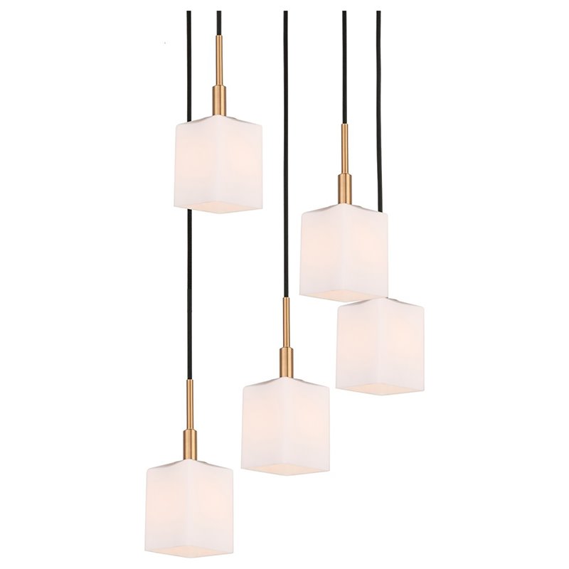 Woodbridge Lighting Langston 5-Light Metal Steel Cluster Pendant in Brass
