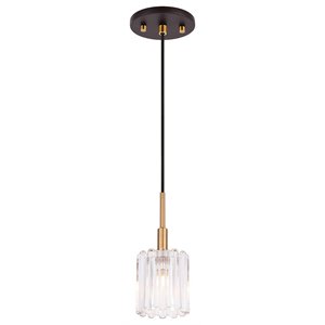 Woodbridge Lighting Candice 1-Light Glass Mini-Pendant in Swizzle/Brass