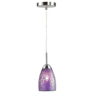 Woodbridge Lighting Venezia 1-Light Glass Mini-Pendant in Nickel/Mosaic Purple