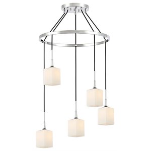 Woodbridge Lighting Chelsea 5Lt Square Glass Chandelier in Chrome/Opal