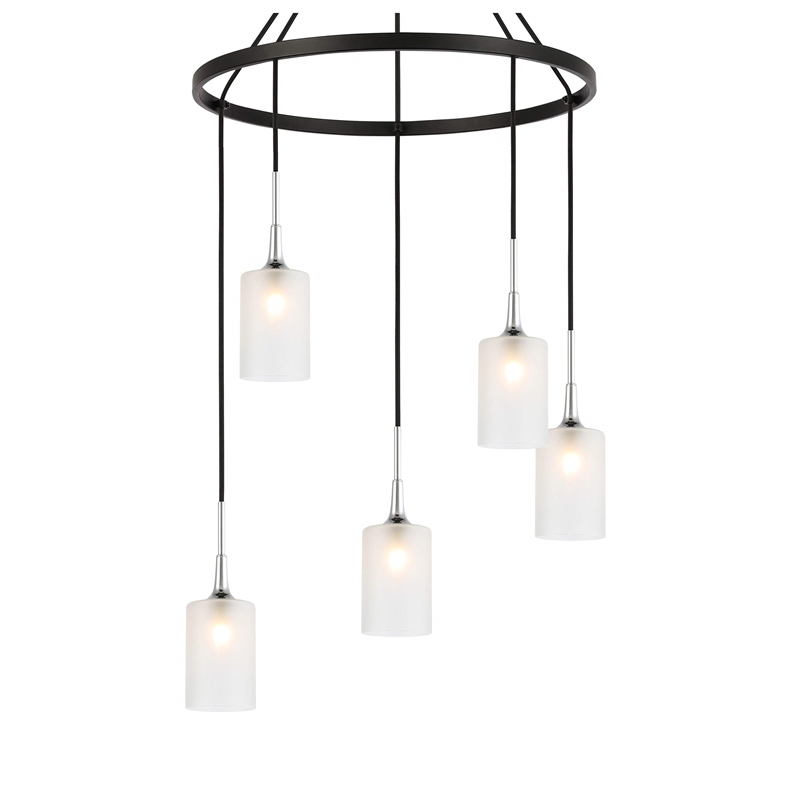 Woodbridge Lighting Chelsea 5Lt Cylinder Glass Chandelier in Chrome/Bronze/Sand