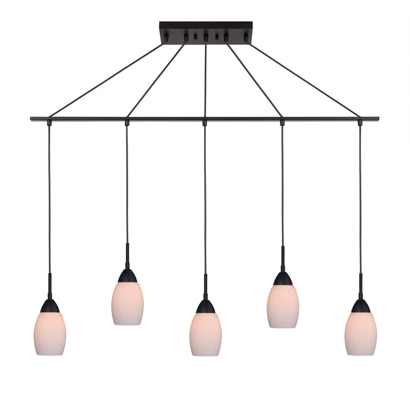 Woodbridge Lighting Venezia 5-Light Glass Linear Pendant in Bronze/Opal