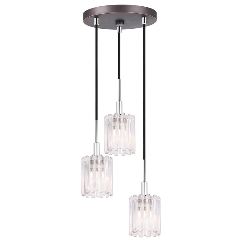 Woodbridge Lighting Candice 3-Light Glass Cluster Pendant in Swizzle/Chrome