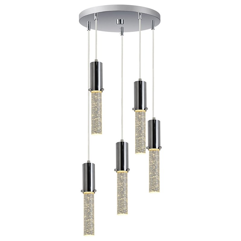 Woodbridge Lighting Pixie 5-Light Steel and Glass LED Pendant in Chrome