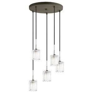 Woodbridge Lighting Regent Park 5Lt Glass Pendant in Chrome/Bronze/Swizzle
