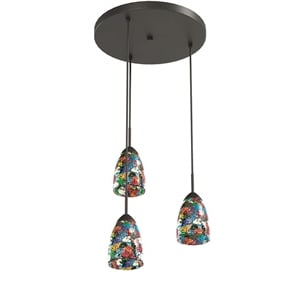 Woodbridge Lighting Venezia 3-Light Glass Cluster Pendant in Bronze/Multi-Color