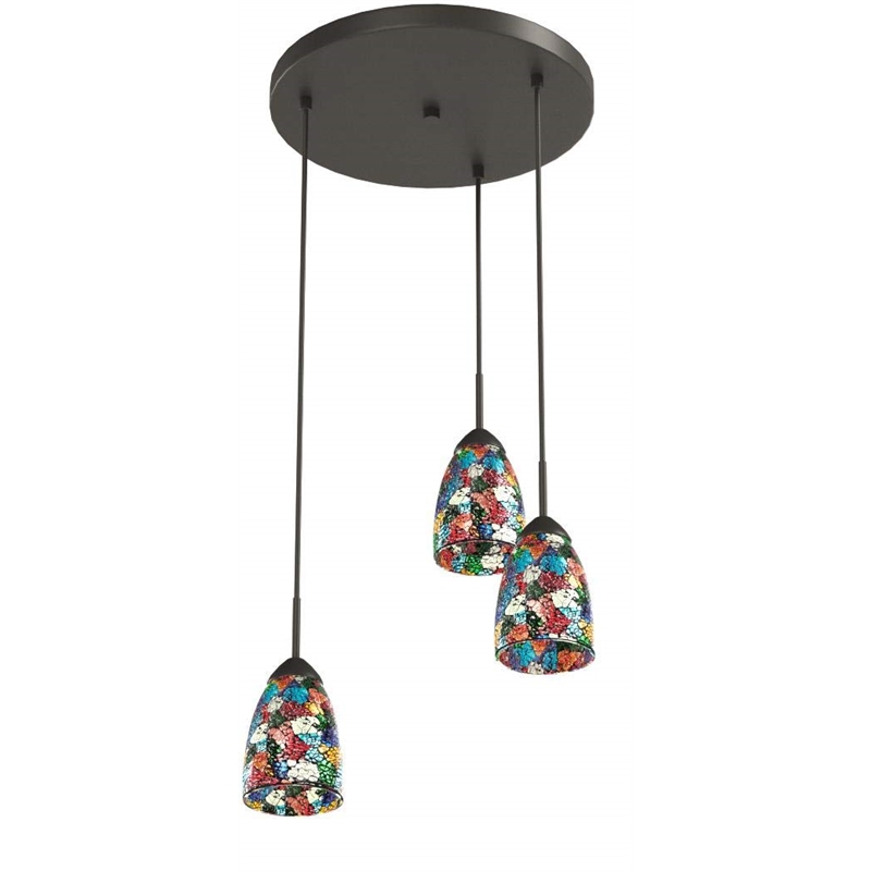 Woodbridge Lighting Venezia 3-Light Glass Cluster Pendant in Bronze/Multi-Color