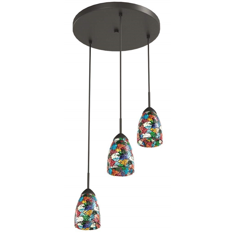 Woodbridge Lighting Venezia 3-Light Glass Cluster Pendant in Bronze/Multi-Color