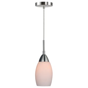 Woodbridge Lighting Olivia 1-Light Glass Mini-Pendant in Satin Nickel/Opal