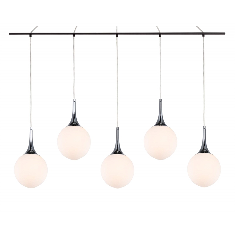 Woodbridge Lighting Alicia 5-Light Glass Linear Pendant in Chrome/Bronze/Opal