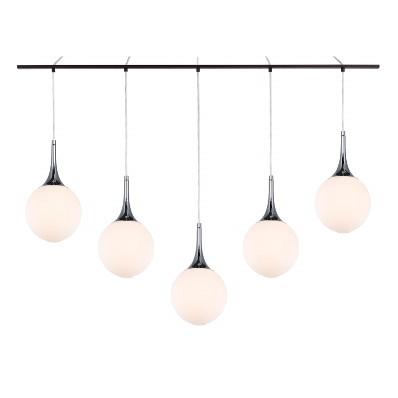 Woodbridge Lighting Alicia 5-Light Glass Linear Pendant in Chrome/Bronze/Opal