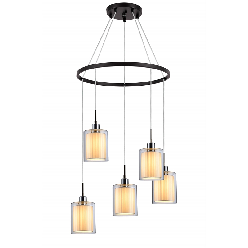 Woodbridge Lighting Alaina 5-Light Glass Chandelier in Chrome/Bronze/Off White