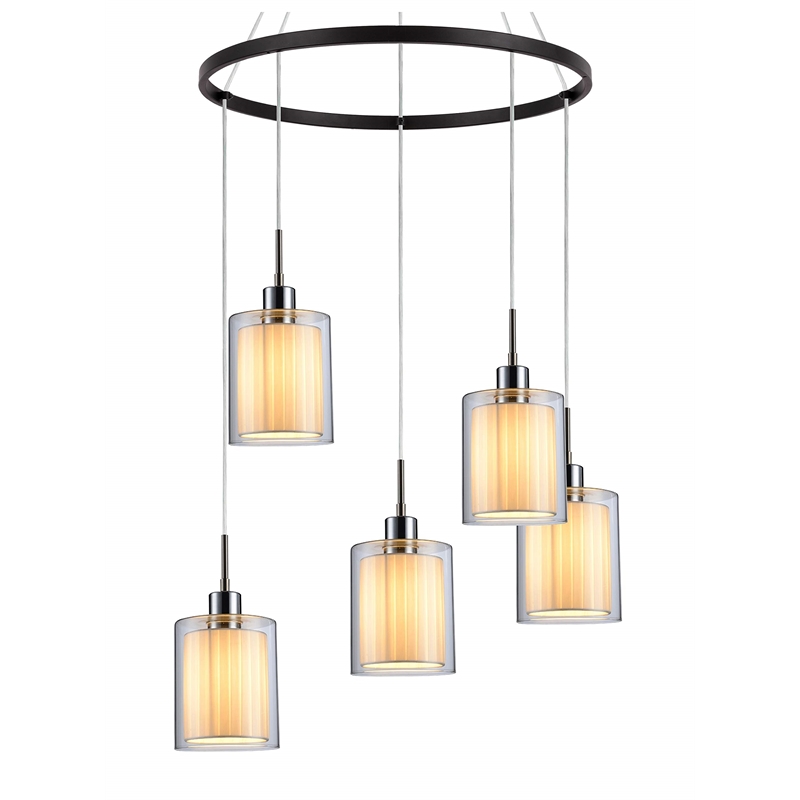 Woodbridge Lighting Alaina 5-Light Glass Chandelier in Chrome/Bronze/Off White