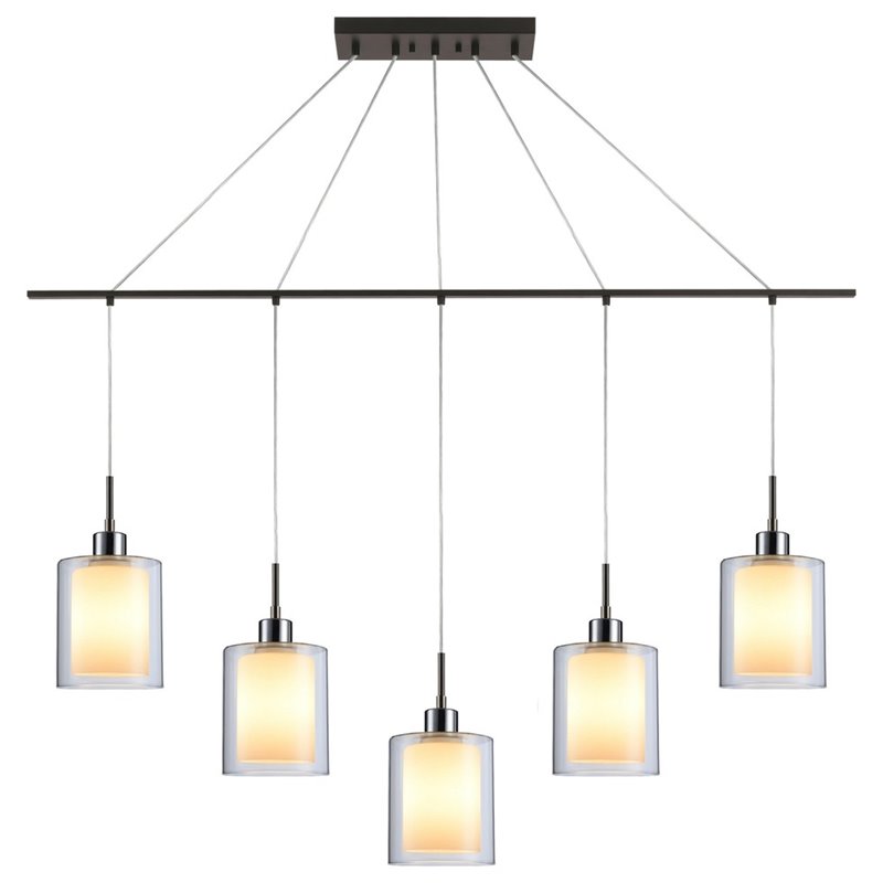 Woodbridge Lighting Alaina 5-Light Glass Linear Pendant in Chrome/Bronze/Opal