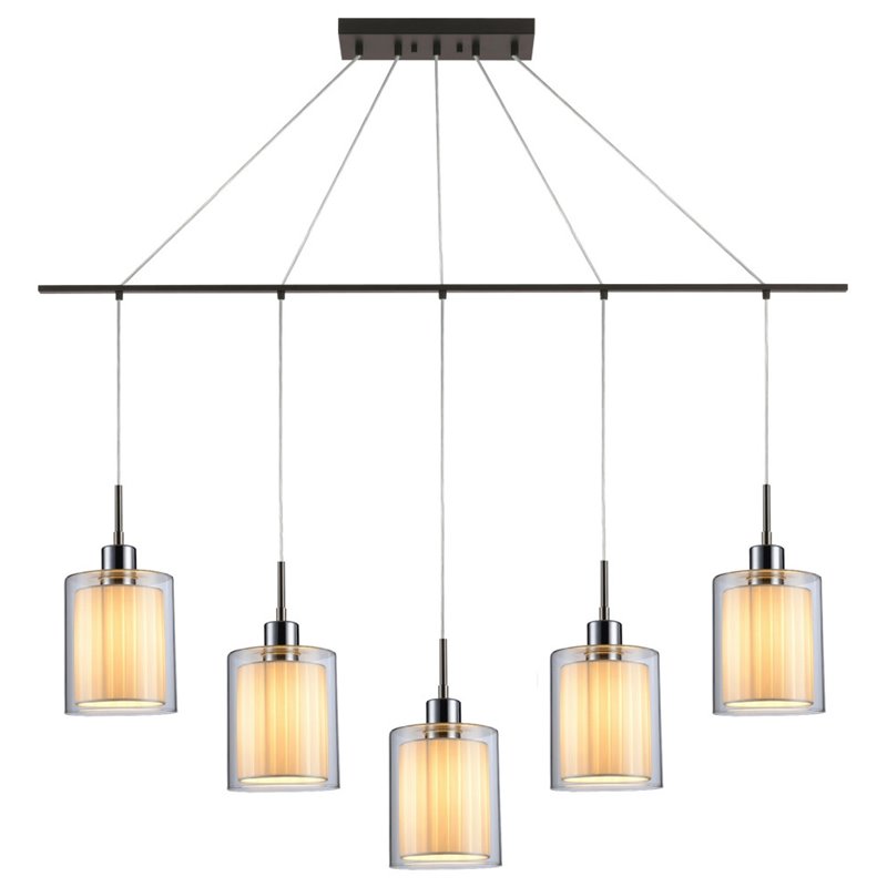 Woodbridge Lighting Alaina Glass Linear Pendant in Chrome/Bronze/Off White