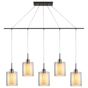 Woodbridge Lighting Alaina Glass Linear Pendant in Chrome/Bronze/Off White