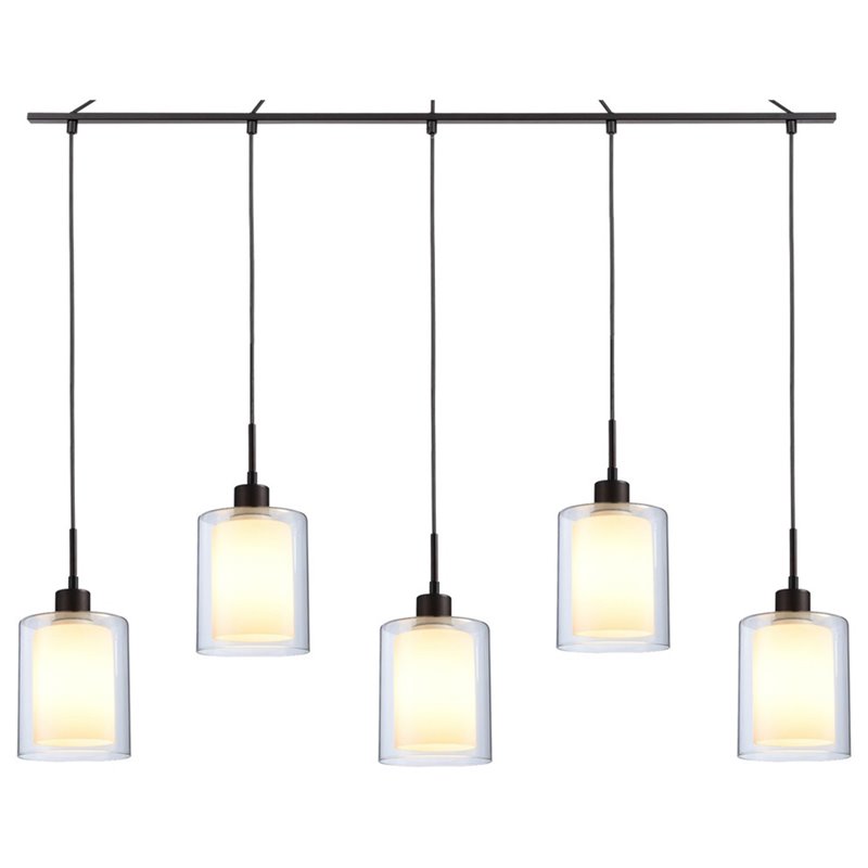 Woodbridge Lighting Alaina 5-Light Glass Linear Pendant in Bronze/Opal