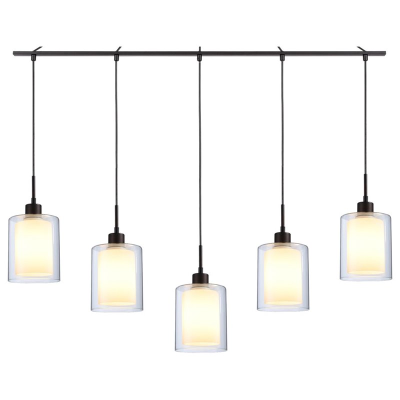 Woodbridge Lighting Alaina 5-Light Glass Linear Pendant in Bronze/Opal