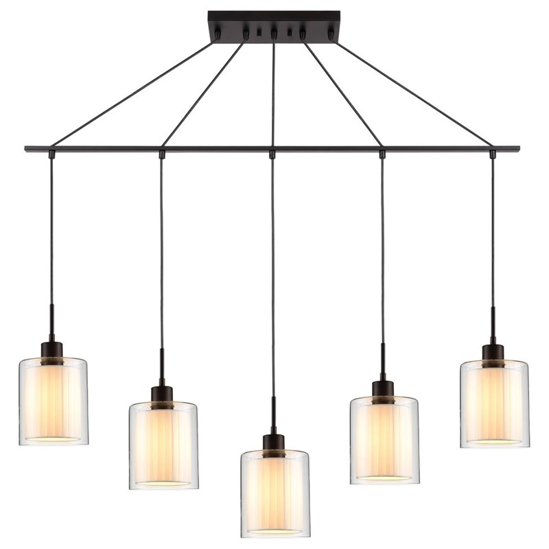 Woodbridge Lighting Alaina 5-Light Glass Linear Pendant in Bronze/Off White