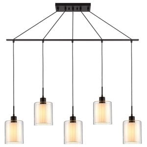 Woodbridge Lighting Alaina 5-Light Glass Linear Pendant in Bronze/Off White