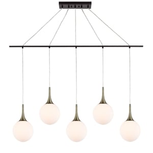 Woodbridge Lighting Alicia 5-Light Glass Linear Pendant in Brass/Bronze/Opal