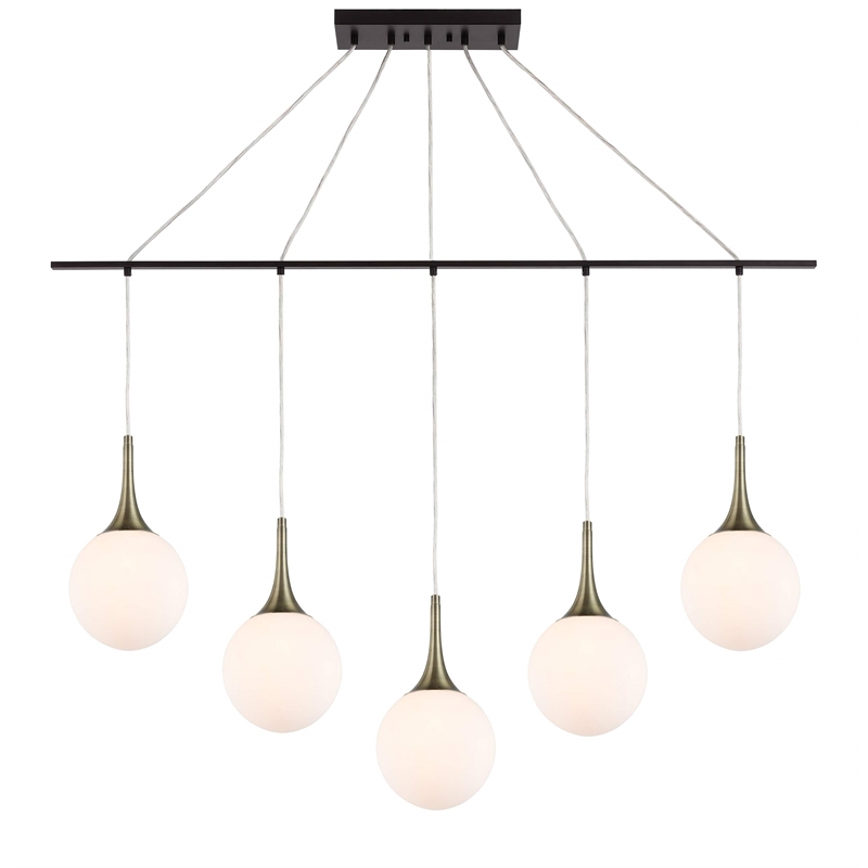 Woodbridge Lighting Alicia 5-Light Glass Linear Pendant in Brass/Bronze/Opal