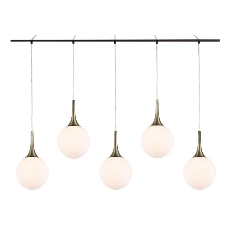 Woodbridge Lighting Alicia 5-Light Glass Linear Pendant in Brass/Bronze/Opal