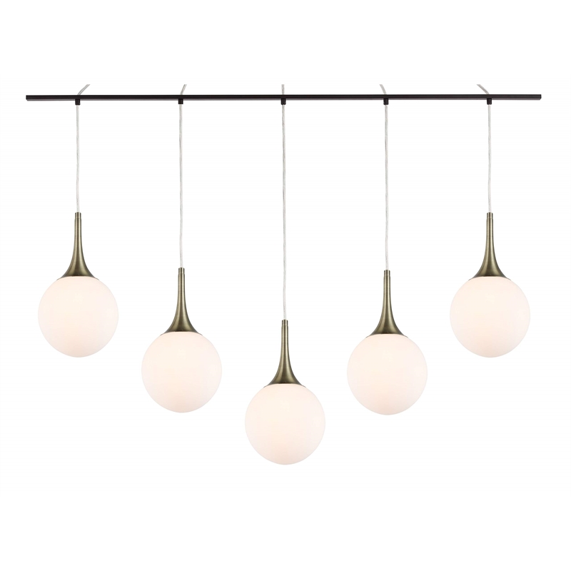 Woodbridge Lighting Alicia 5-Light Glass Linear Pendant in Brass/Bronze/Opal