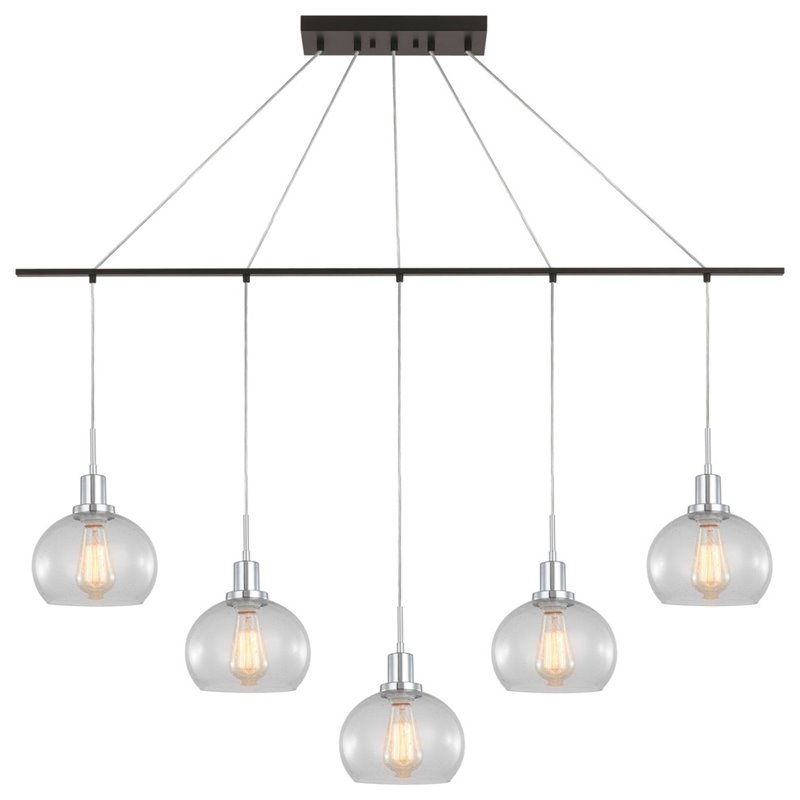 Woodbridge Lighting Austin 5-Light Glass Linear Pendant in Chrome/Bronze/Clear