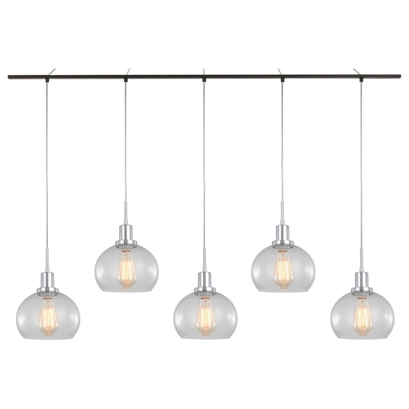 Woodbridge Lighting Austin 5-Light Glass Linear Pendant in Chrome/Bronze/Clear