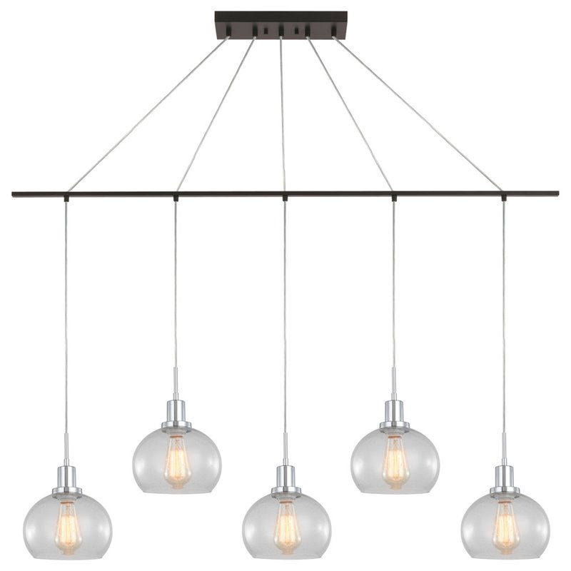 Woodbridge Lighting Austin 5-Light Glass Linear Pendant in Chrome/Bronze/Clear