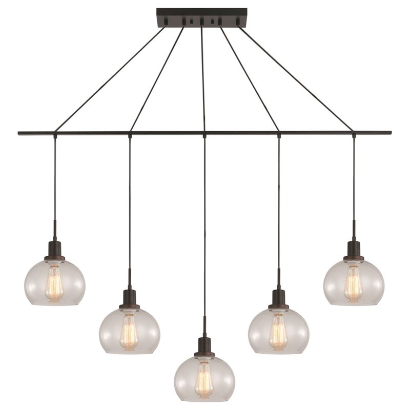 Woodbridge Lighting Austin 5-Light Glass Linear Pendant in Bronze/Clear Seedy