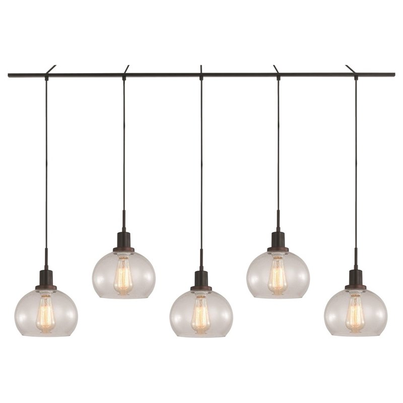 Woodbridge Lighting Austin 5-Light Glass Linear Pendant in Bronze/Clear Seedy