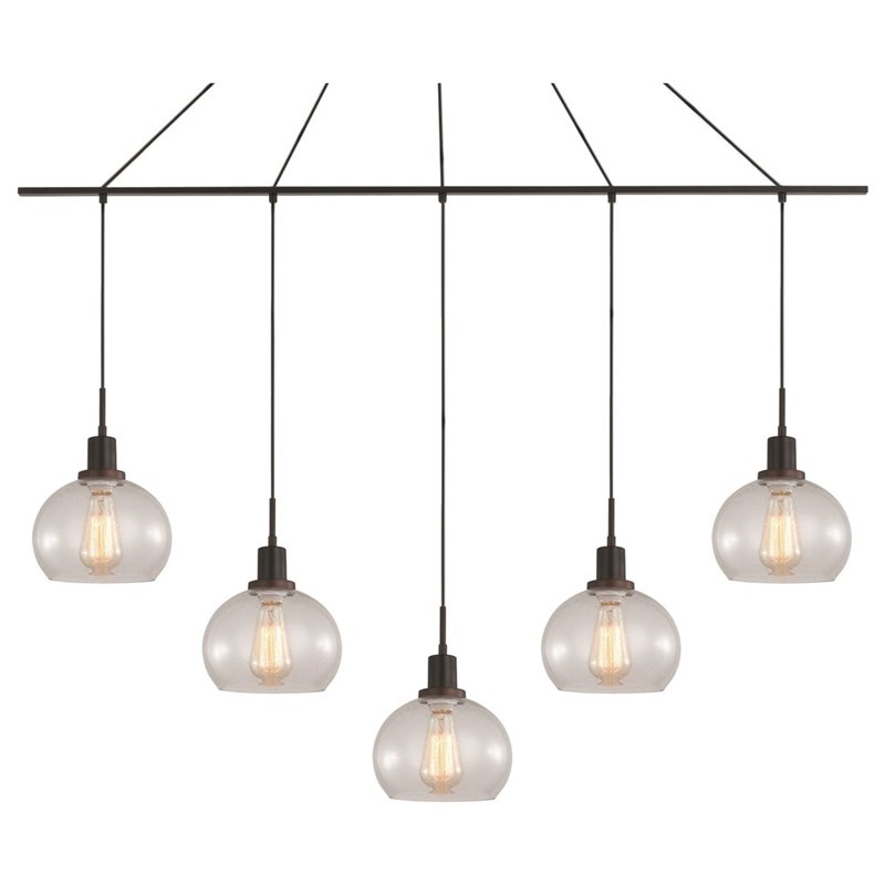 Woodbridge Lighting Austin 5-Light Glass Linear Pendant in Bronze/Clear Seedy