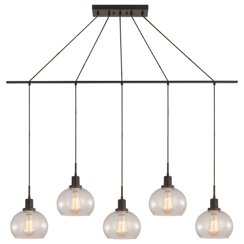 Woodbridge Lighting Austin 5-Light Glass Linear Pendant in Bronze/Clear Seedy