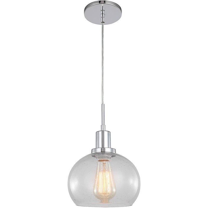 Woodbridge Lighting Austin 1-Light Glass Mini-Pendant in Chrome/Clear Seedy