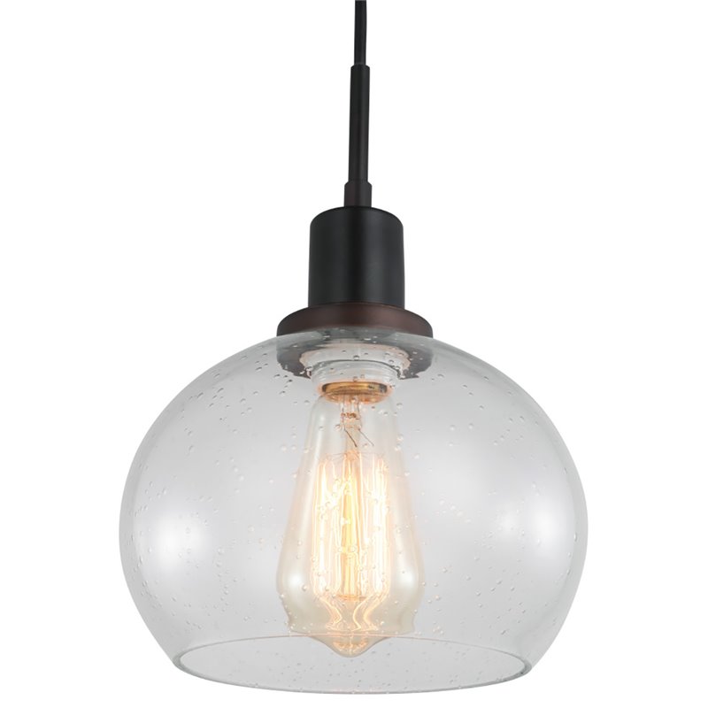 Woodbridge Lighting Austin 1-Light Glass Mini-Pendant in Bronze/Clear Seedy
