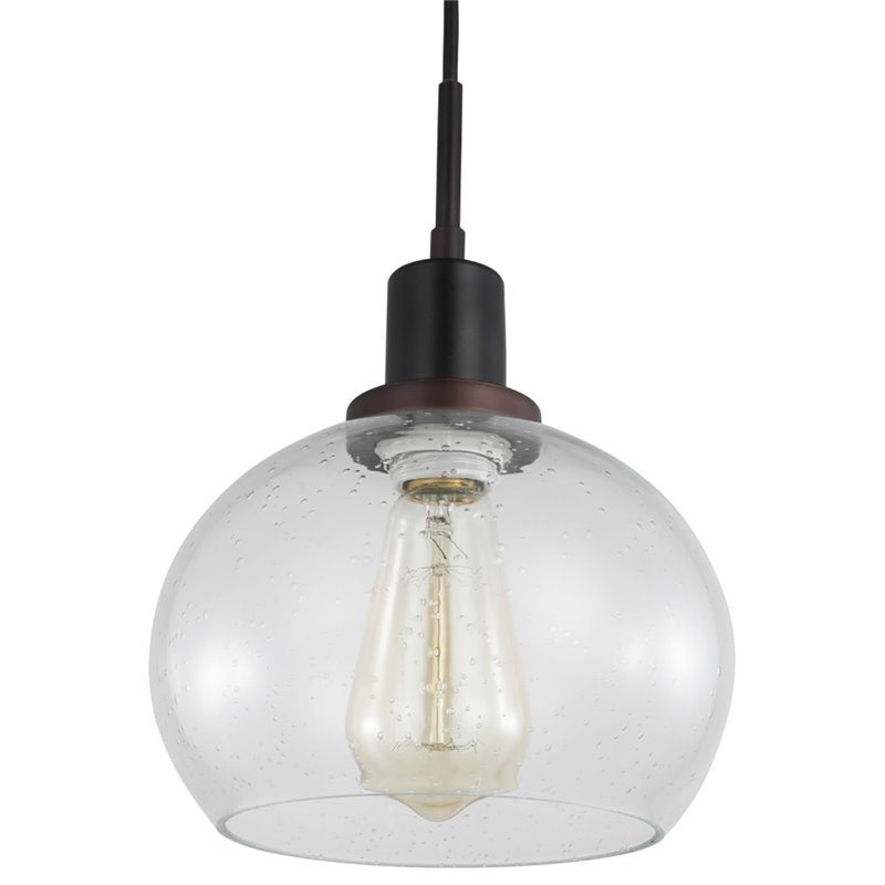 Woodbridge Lighting Austin 1-Light Glass Mini-Pendant in Bronze/Clear Seedy