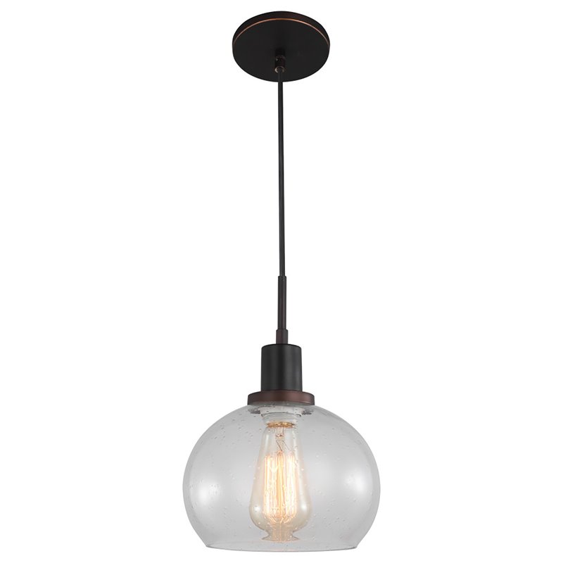 Woodbridge Lighting Austin 1-Light Glass Mini-Pendant in Bronze/Clear Seedy