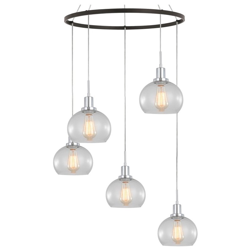 Woodbridge Lighting Austin 5-Light Glass Chandelier in Chrome/Bronze/Clear Seedy